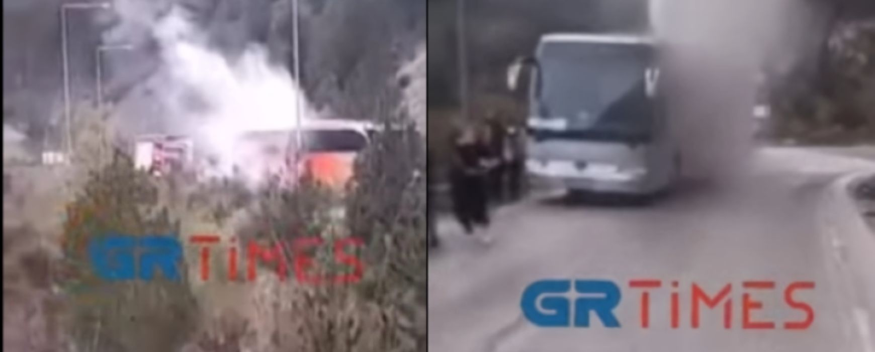Μέτσοβο: Η στιγμή που λεωφορείο με 52 μαθητές πιάνει φωτιά (Video/Photo)