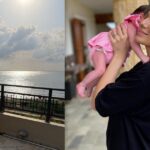 Η Μαλέσκου με μαγιό στην παραλία ποζάρει με τη δύο μηνών κόρη της