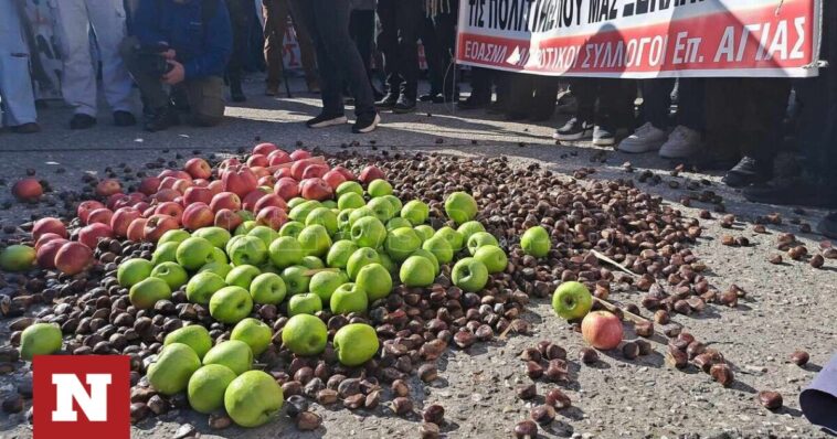 Agrotica: Παραγωγοί από τη Θεσσαλία έριξαν κάστανα και μήλα έξω από τη ΔΕΘ